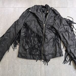 RD Style Women’s Fringed Black Faux Leather Jacket - Size Small